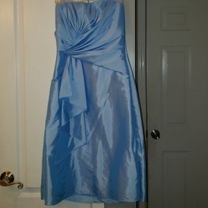 Impression Bridal Blue Satin Short Strapless Dress